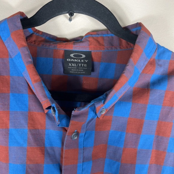 oakley button down long sleeve shirt Orange Blue Plaid XXL - Picture 2 of 3